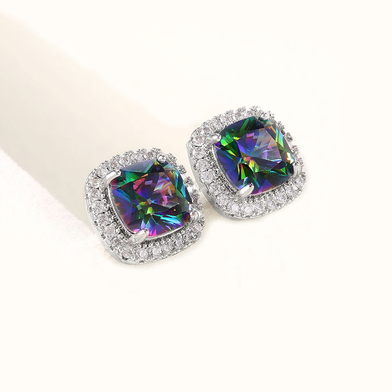 Women's Colorful Diamond Earrings Fashion Four-claw Jewellery