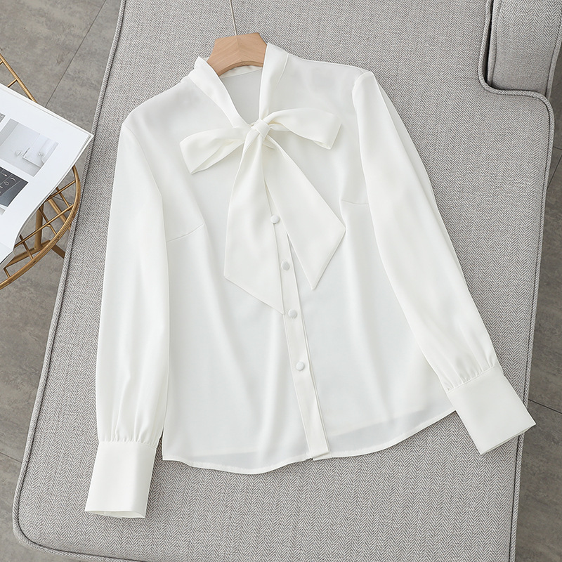 Spring New Bow Long-sleeve Shirt Satin Fashion Female top