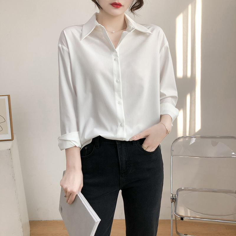 Spring New Style White Long-sleeve Shirt Interview Female Top